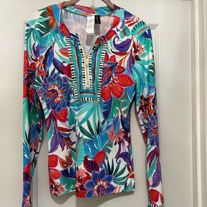 La Blanca Half-Zip Floral Print RashGuard Top from Boston Proper NWT Sz M